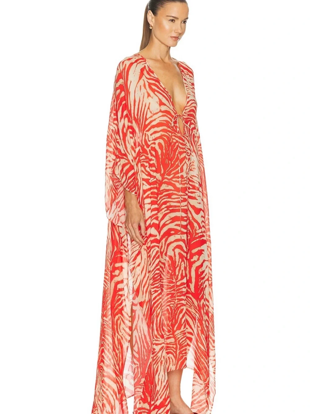 SKIMS Coral Zebra-Print Caftan Cover-Up